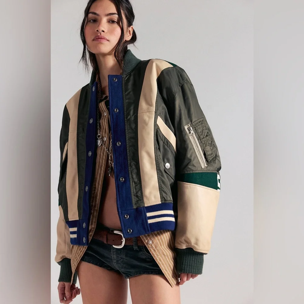NWT Free People Triple Kick Novelty Bomber Jacket